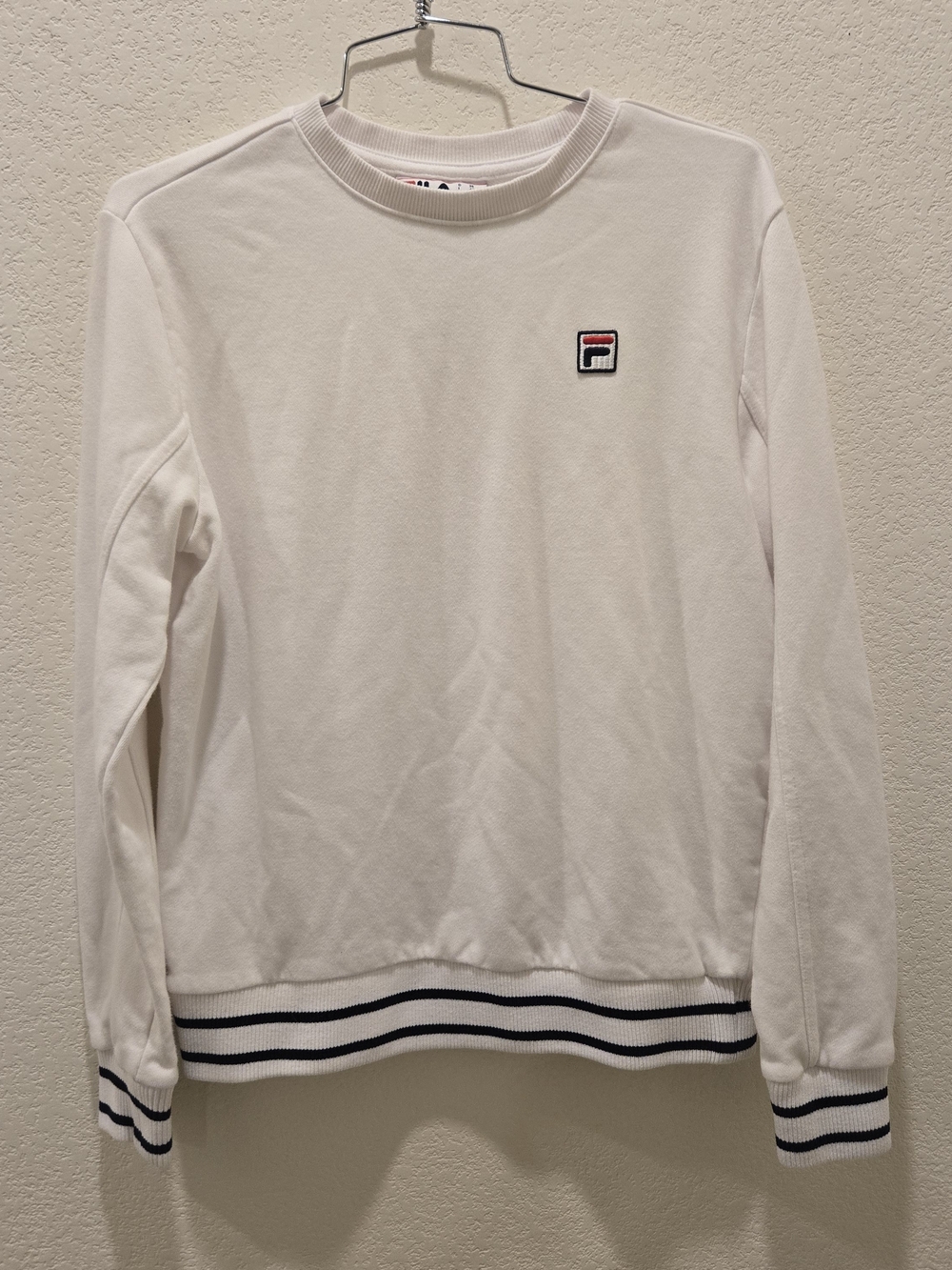 Fila White Crewneck Sweatshirt with Navy Stripe Trim